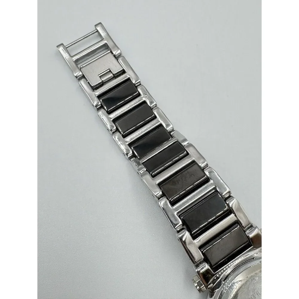 Diamonique Baguette CZ Bezel Black Stainless‎ Steel Statement Watch NEW BATTERY